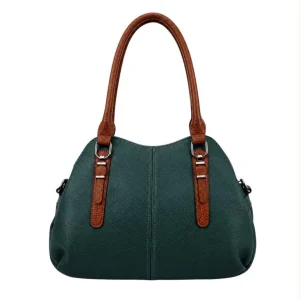 Bolso de Hombro Sintético tipo Bowling con 2 Asas marrones y 3 Compartimentos para Mujer