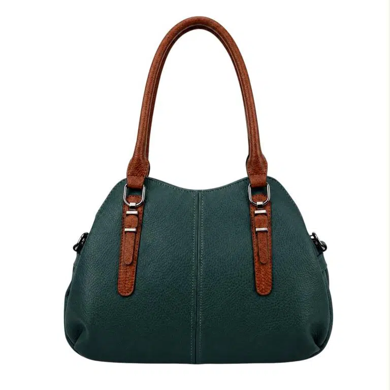 Bolso de Hombro Sintético tipo Bowling con 2 Asas marrones y 3 Compartimentos para Mujer