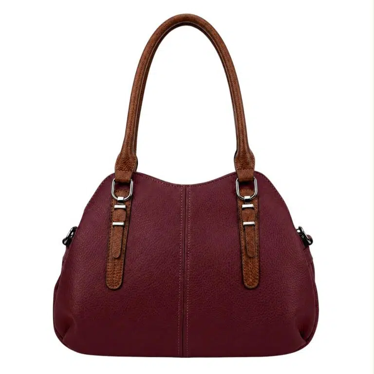 Bolso de Hombro Sintético tipo Bowling con 2 Asas marrones y 3 Compartimentos para Mujer - Imagen 4