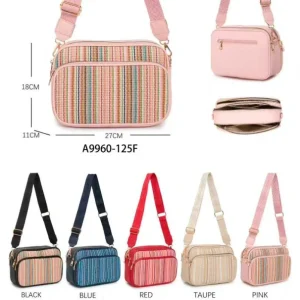 Bolso Bandolera de Mujer con Diseño Rayas de Colores y Bolsillos Exteriores con Cremallera