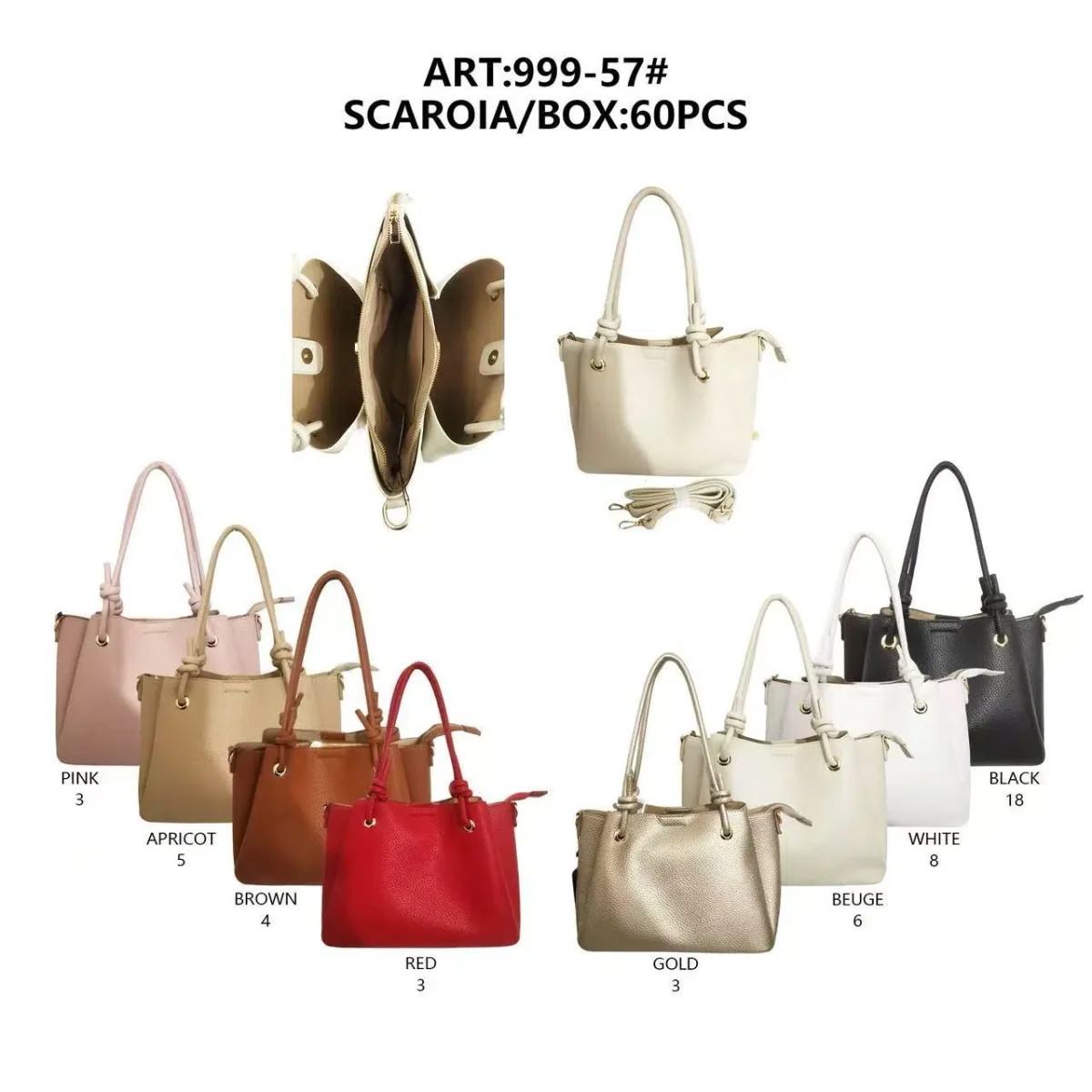 Bolso de Mano Sintético con 3 Compartimentos interiores y Tira Bandolera para Mujer