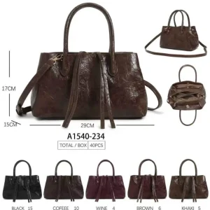 Bolso de Mano Sintético con 3 Compartimentos y Cremalleras con Tiras Largas Decorativas