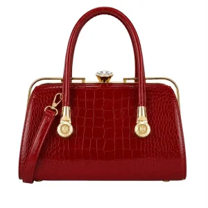 Bolso Sintético Premium de Gran Calidad con Estampado Croco y Cierre de Click con Pedrería
