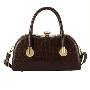 Bolso Sintético Premium de Gran Calidad con Estampado Croco y Detalles de Joyas para Mujer