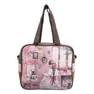 Bolso Sintético Pequeño de Mujer formato Maletín con Diseño de Muñeca Sweet Candy, Bolsillo Trasero y Correa Extraíble
