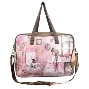 Bolso Sintético de Viaje para Mujer con Diseño de Muñeca Sweet Candy, Bolsillo Trasero y Correa Extraíble