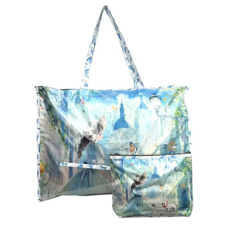 Pack de Bolso Sintético de Playa para Mujer con Diseño de Muñeca y Neceser a Juego - Imagen 3
