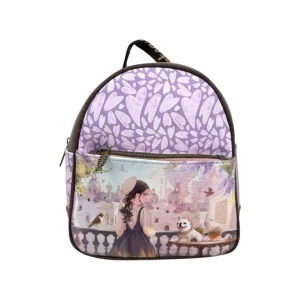 Mochila Sintética de Mujer con Diseño de Muñeca Sweet Candy y Bolsillo Frontal.