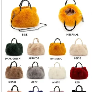 Bolso de Mano Sintético para Mujer con Pelito, 2 Asas Cortas, 1 Larga y Lentejuelas