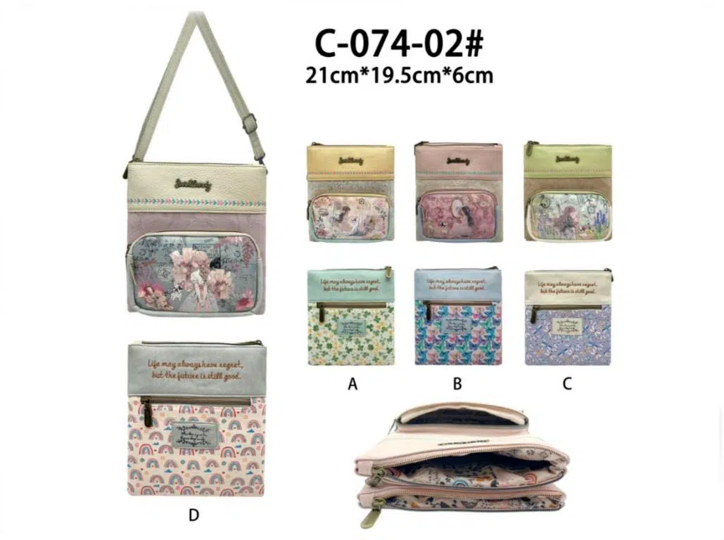 Bolso Bandolera Sintético de Mujer con Diseño Muñeca Sweet Candy y 4 Bolsillos con Cierre de Cremallera