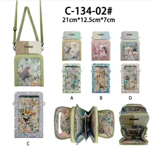 Bolso Portamovil Sintético con Diseño de Muñeca Sweet Candy y Bolsillo Trasero Transparente para Mujer