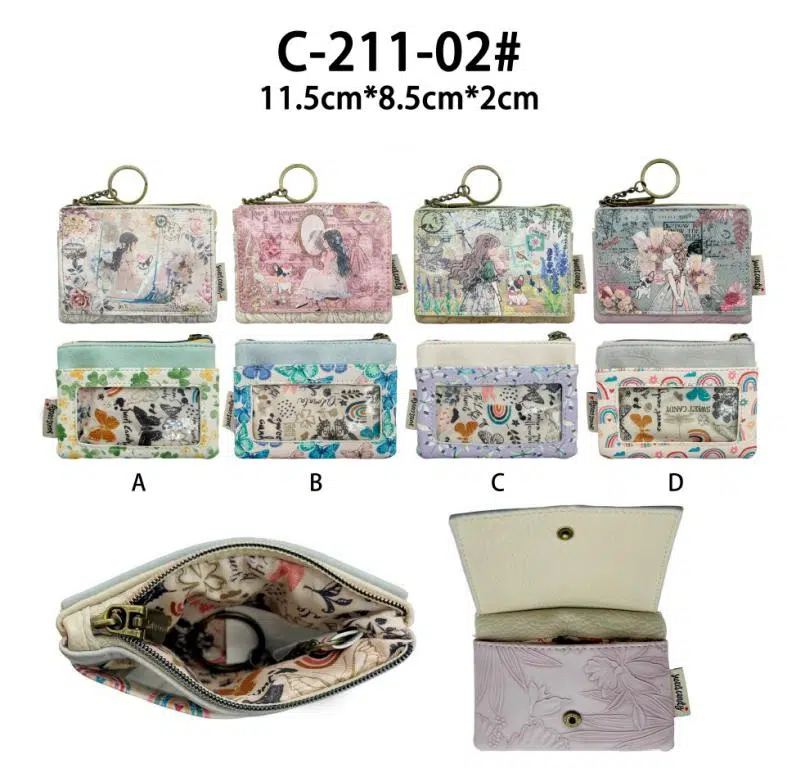 Monedero Sintético de Mujer con Diseño Muñeca Sweet Candy, Anilla y Compartimento Trasero Transparente
