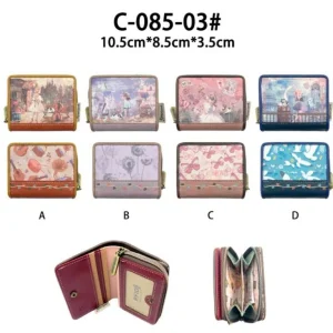 Monedero Compacto y Sintético de Mujer con Muñeca Sweet Candy, Caja y Espacio para Tarjetas