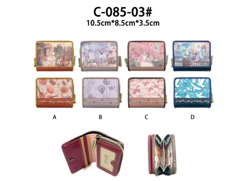 Monedero Compacto y Sintético de Mujer con Muñeca Sweet Candy, Caja y Espacio para Tarjetas