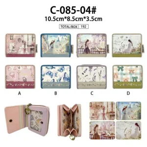 Monedero-Tarjetero Compacto y Sintético de Mujer con Muñeca Sweet Candy, Botón y Cremallera