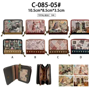 Monedero-Tarjetero Compacto y Sintético con Muñeca Sweet Candy, Botón y Cremallera
