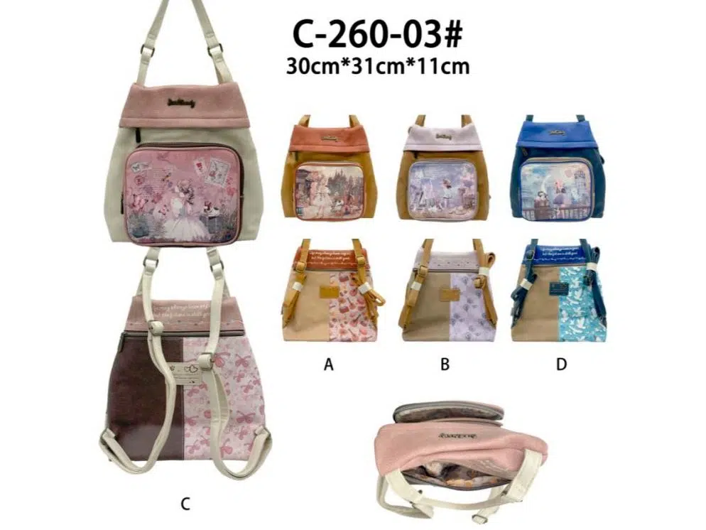 Amplia Mochila Sintética Sweet Candy con Diseño Muñeca y Bolsillo Frontal y Trasero para Mujer - Imagen 3