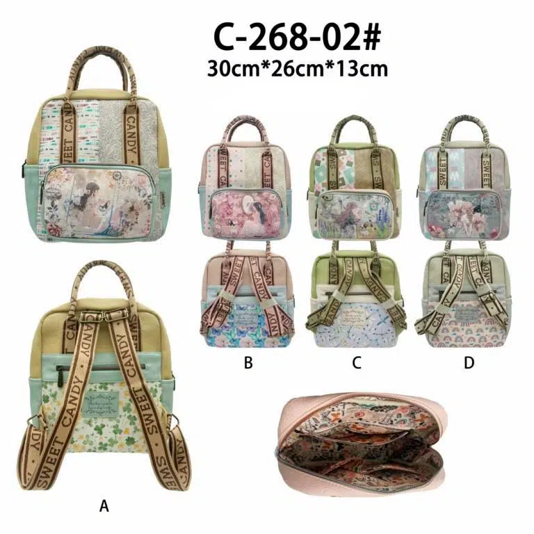 Amplia Mochila de Mujer con Diseño Muñeca Sweet Candy, Bolsillos Exteriores y 2 Asas Cortas - Imagen 2
