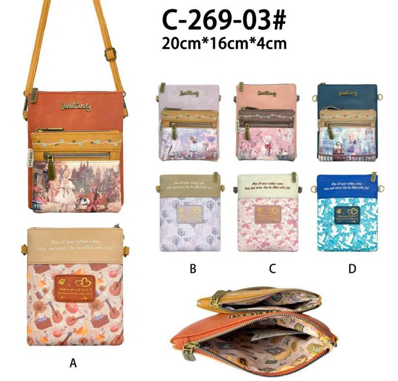 Bolso Bandolera para Mujer con Diseño Muñeca Sweet Candy y 2 Bolsillos Frontales con Cremallera - Imagen 2