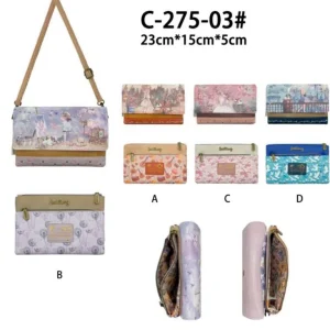 Bolso Bandolera Sintético con Diseño Muñeca Sweet y Multicompartimentos para Mujer