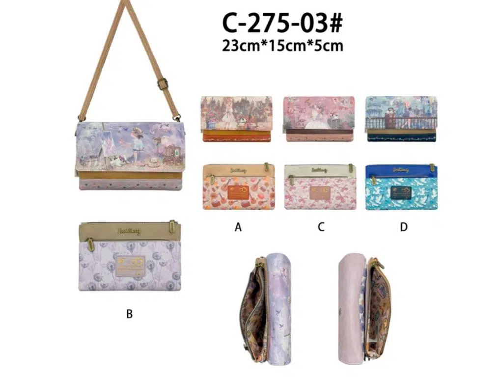 Bolso Bandolera Sintético con Diseño Muñeca Sweet y Multicompartimentos para Mujer