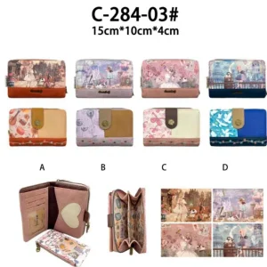 Cartera Sintética con Diseño Muñeca Sweet Candy, Caja y Tarjetero Extraíble para Mujer