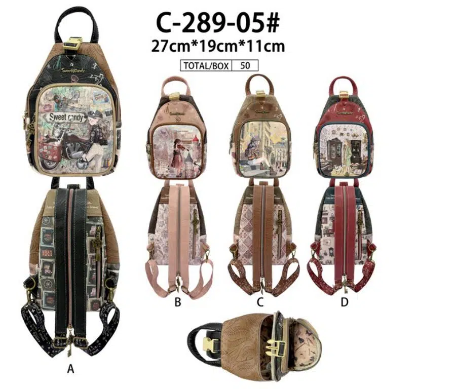 Mochila Sintética de Mujer con Muñeca Sweet Candy, Bolsillos Exteriores y 2 Cierres - Imagen 2
