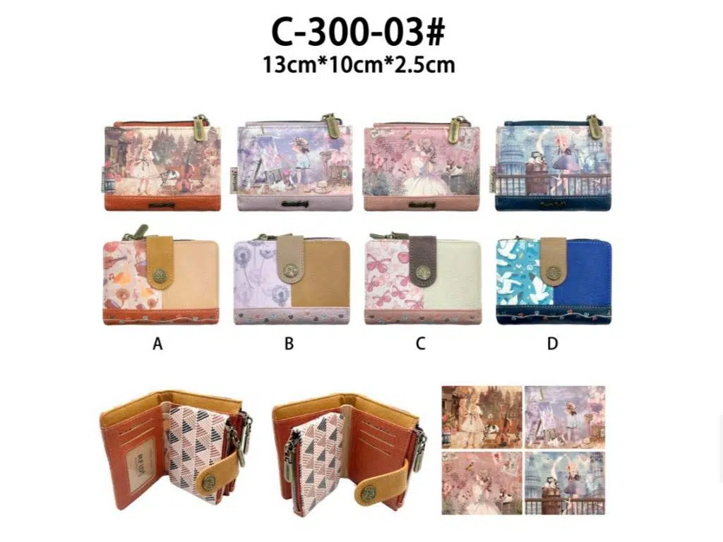 Monedero Sintético de Mujer con Muñeca Sweet Candy, Solapa, Bolsillo Interno y Caja