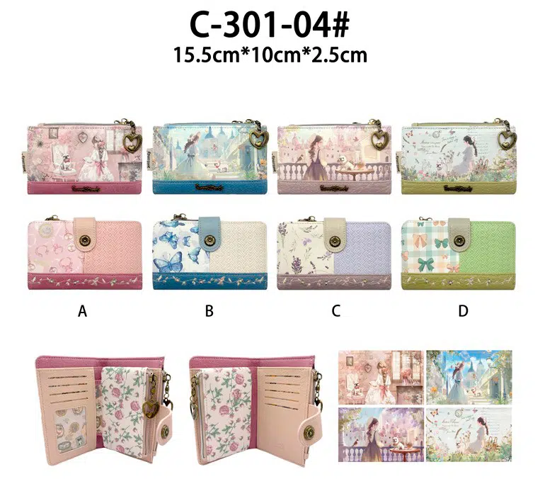 Monedero Sintético de Mujer con Muñeca Sweet Candy, Caja, Bolsillo Interno y Mini Solapa de Botón