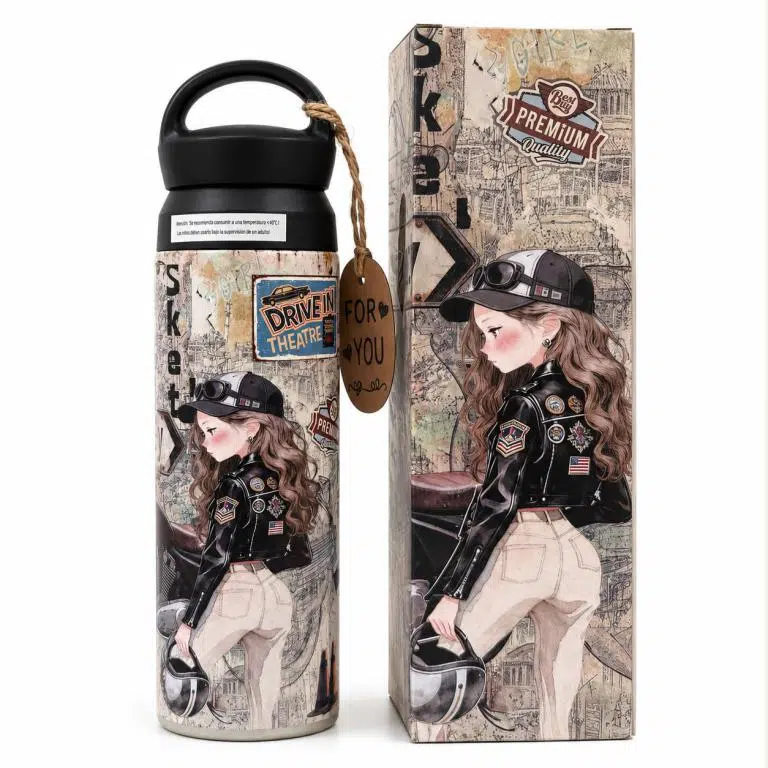 Botella Termo 500ml con Diseño de Muñeca Sweet Candy y Base Antideslizante de Mujer - Imagen 5