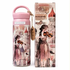 Botella Termo 500ml con Diseño de Muñeca Sweet Candy y Base Antideslizante de Mujer