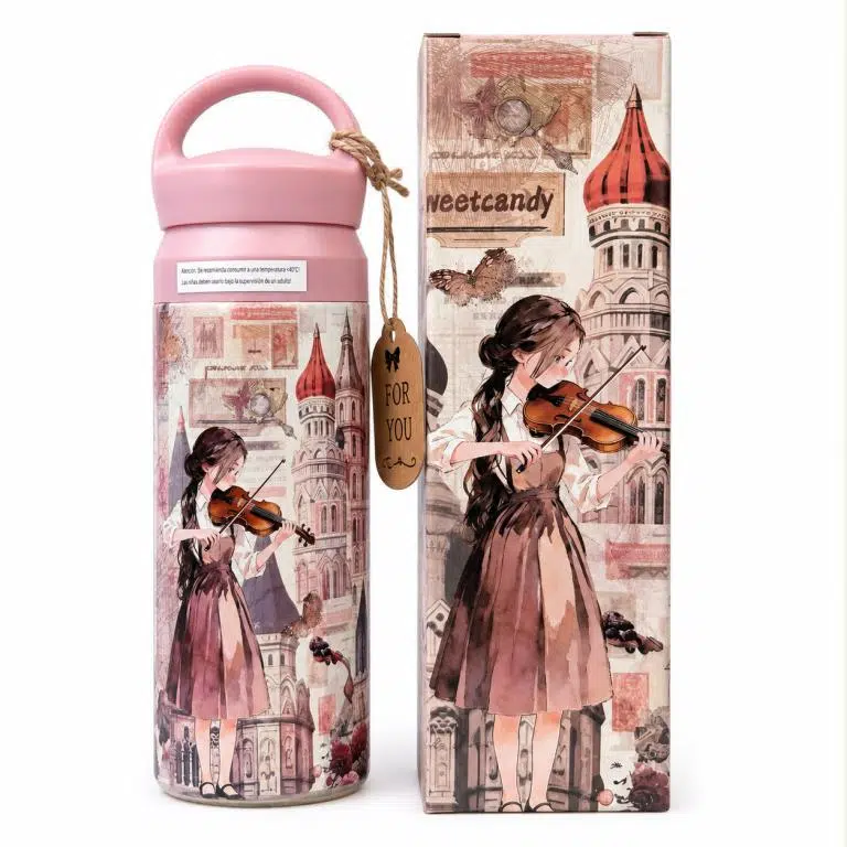 Botella Termo 500ml con Diseño de Muñeca Sweet Candy y Base Antideslizante de Mujer - Imagen 2