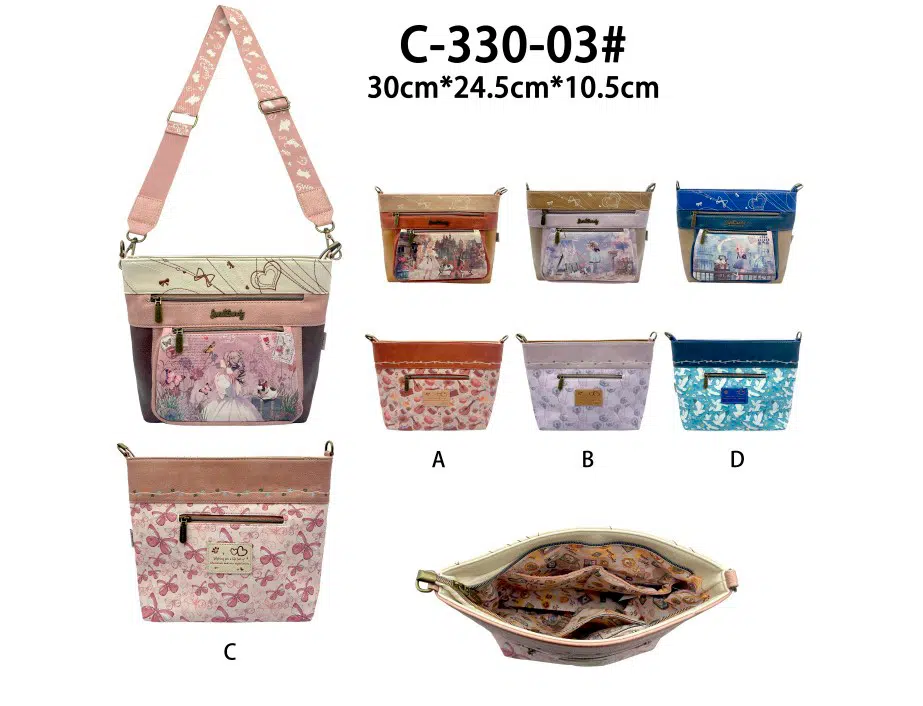 Bolso Bandolera Sintético con Diseño Muñeca Sweet Candy y 3 Bolsillos Exteriores para Mujer