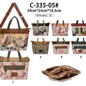 Bolso de Mano Sintético Mujer con Muñeca Sweet Candy, Bolsillos Exteriores y Tira Bandolera