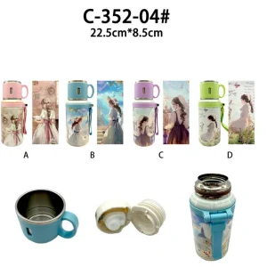 Botella Termo para Mujer con Diseño de Muñeca Sweet Candy, 2 Tapones y Asa Corta