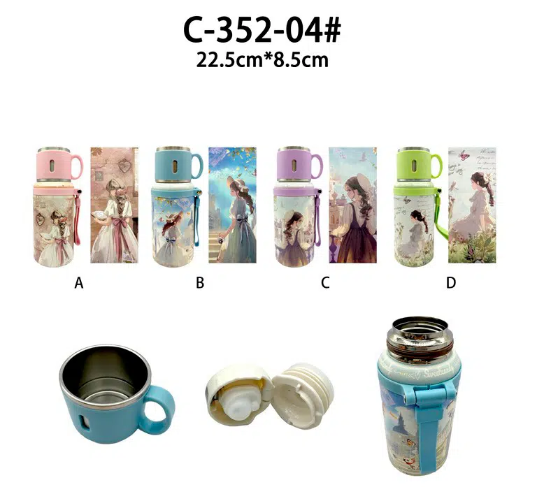 Botella Termo para Mujer con Diseño de Muñeca Sweet Candy, 2 Tapones y Asa Corta - Imagen 2
