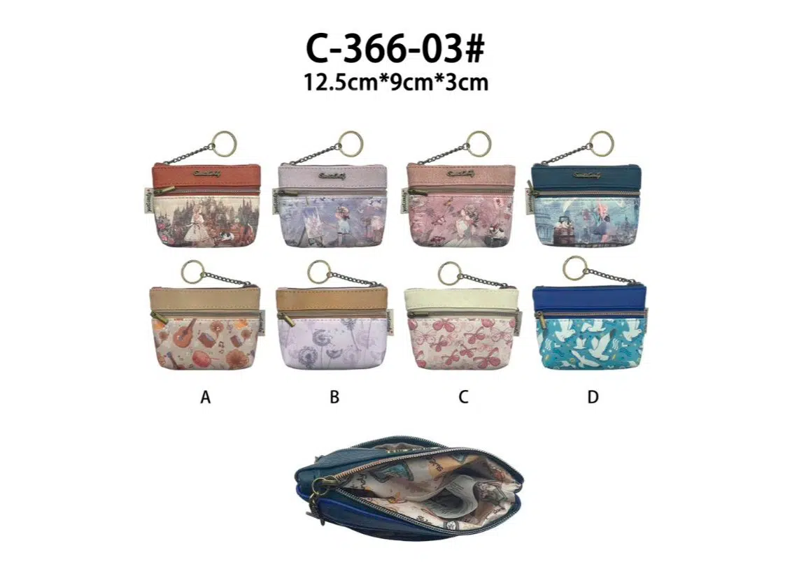 Monedero Sintético y Compacto con Muñeca Sweet Candy, Anilla y 3 Bolsillos para Mujer