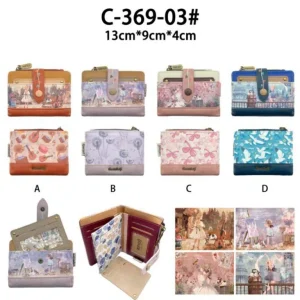 Monedero Sintético y Compacto con Muñeca Sweet Candy, Caja y Tarjetero Extraíble de Mujer