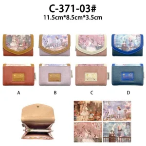 Monedero Sintético y Compacto de Mujer con Muñeca Sweet Candy, Solapa de Botón y Caja