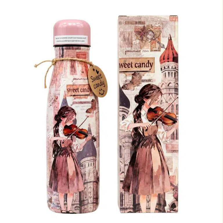 Botella Termo 500ml para Mujer con Diseño de Muñeca Sweet Candy, Caja y Base Antideslizante - Imagen 3