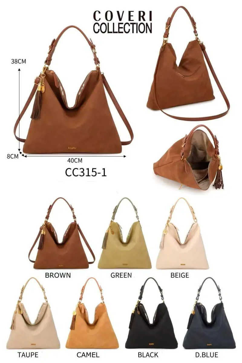 Amplo Bolso de Hombro Sintético Hobo de Mujer Coveri Collection con Asa Ajustable y Bolsillo Trasero - Imagen 3