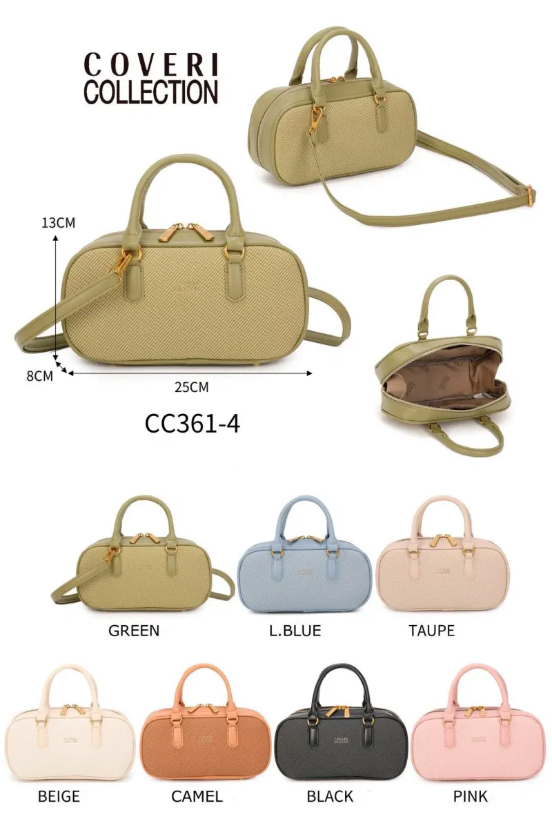 Bolso de Mano Sintético tipo Bowling Coveri Collection con 2 Cremalleras Enterizas para Mujer
