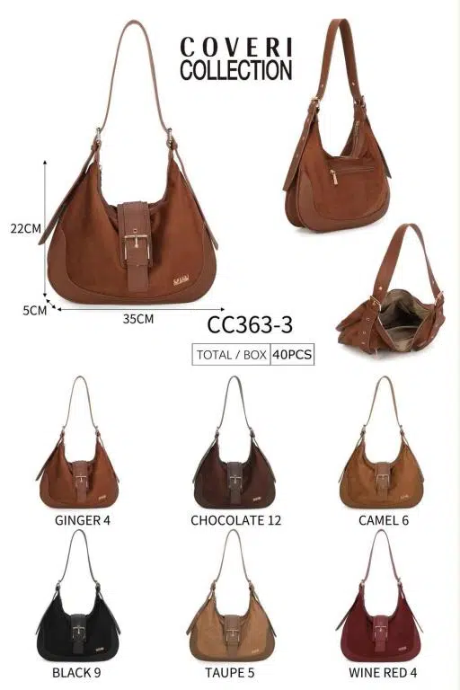 Amplio Bolso de Hombro Sintético tipo Hobo Coveri Collection de Mujer con Solapa tipo Cinturón - Imagen 2
