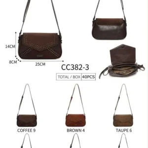 Bolso Bandolera Sintético Coveri Collection de Mujer con Solapa de Tachuelas y 2 Materiales