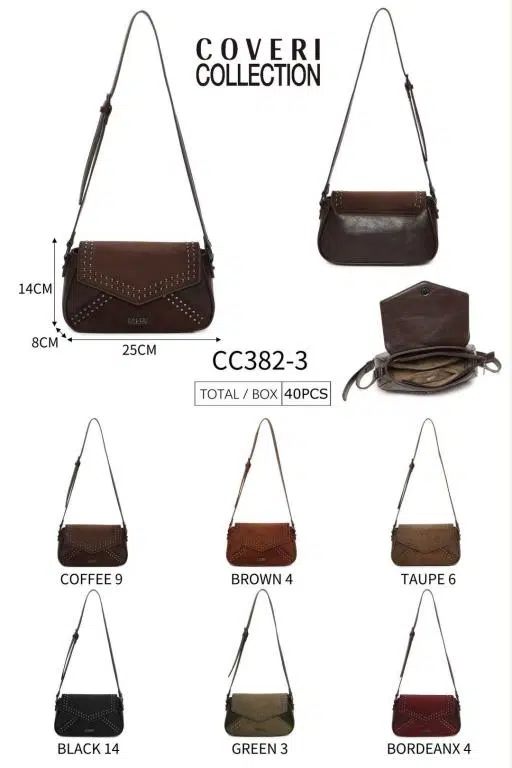 Bolso Bandolera Sintético Coveri Collection de Mujer con Solapa de Tachuelas y 2 Materiales