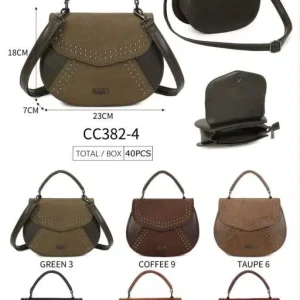 Bolso de Mano Sintético Coveri Collection con Solapa de Tachuelas y 2 Materiales para Mujer