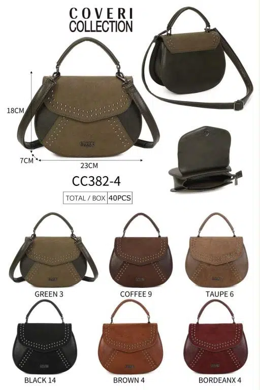 Bolso de Mano Sintético Coveri Collection con Solapa de Tachuelas y 2 Materiales para Mujer