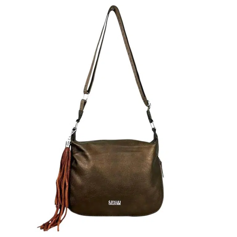 Bolso de Hombro Sintético Coveri Collection con Cremallera Inferior Decorativa y Flecos - Imagen 9