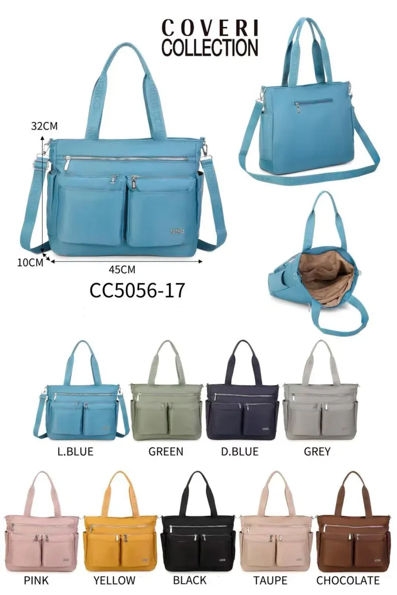 Amplio Bolso de Hombro Coveri Collection en Tela Nylon con 9 Compartimentos para Mujer