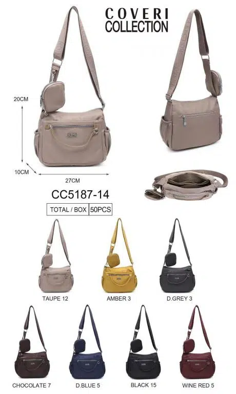 Bolso Bandolera de Mujer en Tela Nylon Coveri Collection con 6 Compartimentos y Monedero Extra - Imagen 3